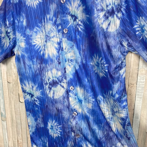 Positano XL Vintage 90s Tie Dye Sheer Iridescent Button Down Club Shirt Funky - Picture 3 of 7
